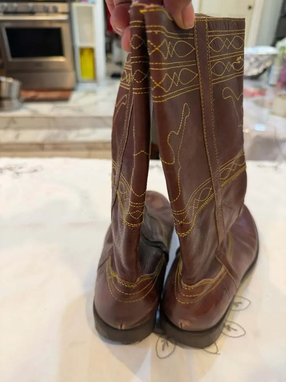 Frye Youth Leather Western Cowboy Boots Brown Size 3.5